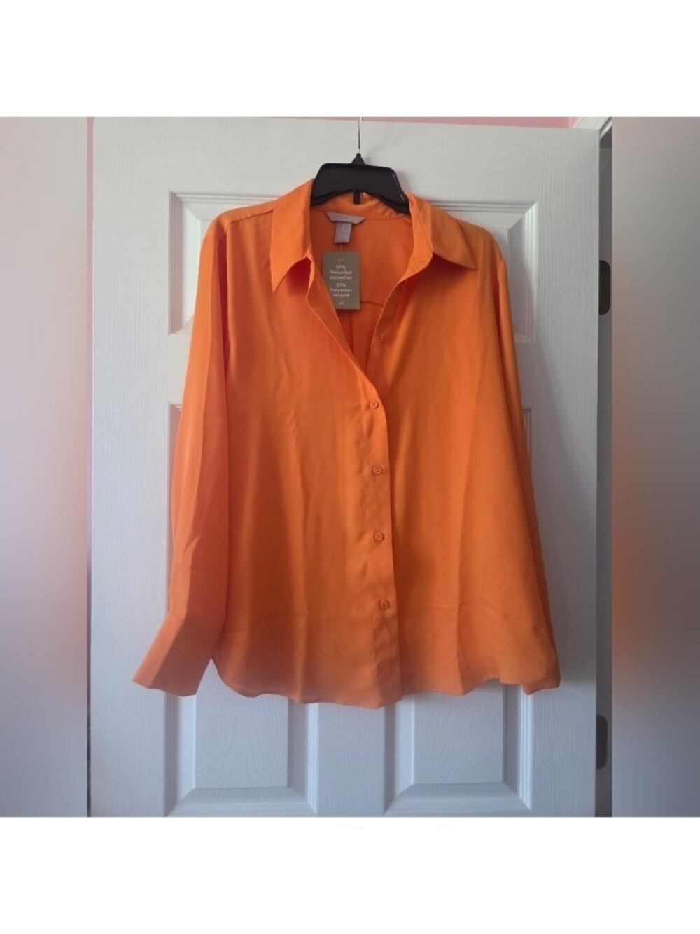 H&M Vibrant Orange Button Down Top Size L NWT